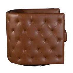 Brown Tufted Faux Leather Barrel Swivel Chair