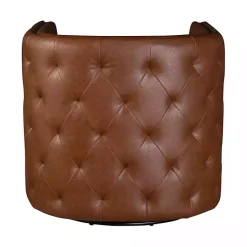 Brown Tufted Faux Leather Barrel Swivel Chair