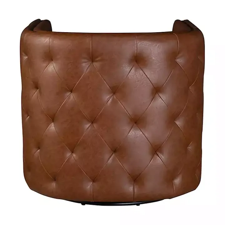 Brown Tufted Faux Leather Barrel Swivel Chair