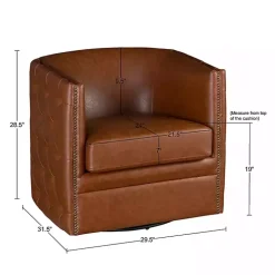 Brown Tufted Faux Leather Barrel Swivel Chair