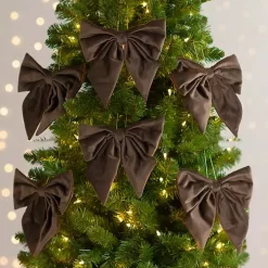 Brown Velvet Bow 6-pc. Ornament Set, 8 in.