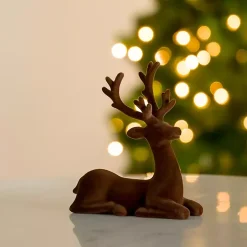 Brown Velvet Sitting Deer Figurine