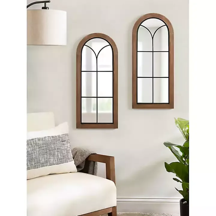 Brown Windowpane Arch Geoffrey Mirror