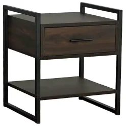 Brown Wood & Black Metal Frame Nightstand