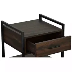 Brown Wood & Black Metal Frame Nightstand