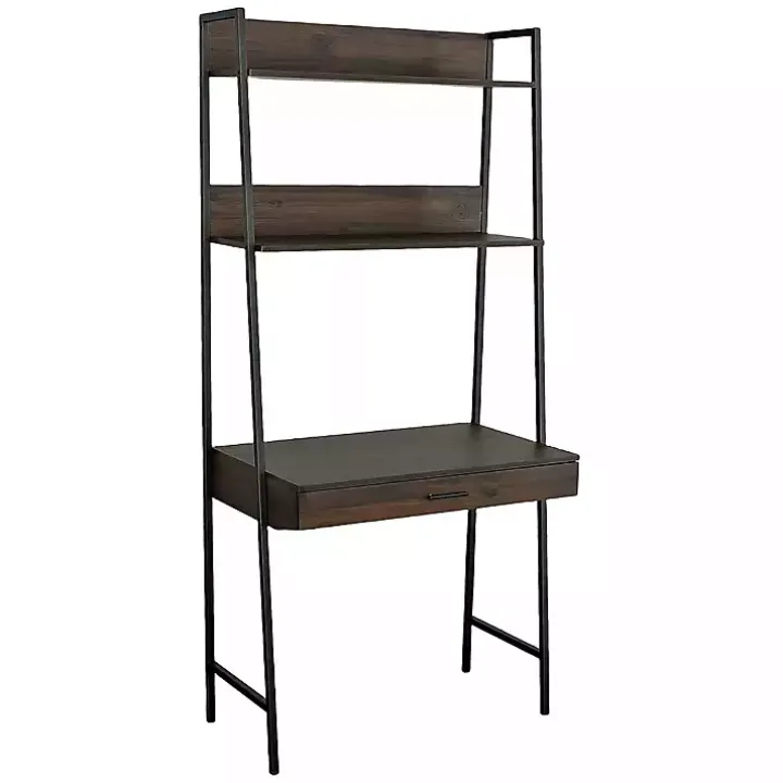 Brown Wood & Black Metal 2-Shelf Desk