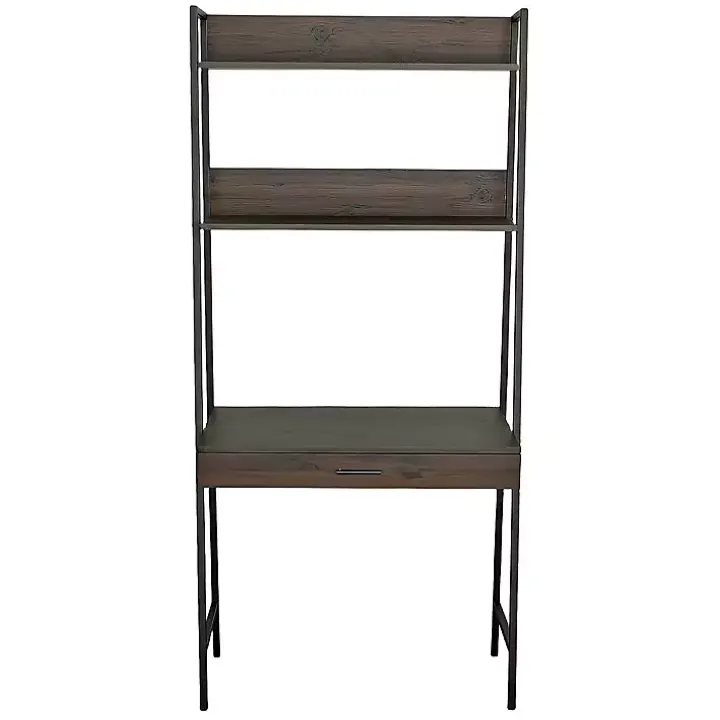 Brown Wood & Black Metal 2-Shelf Desk