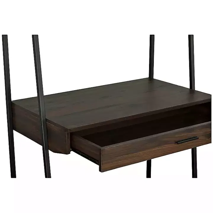 Brown Wood & Black Metal 2-Shelf Desk