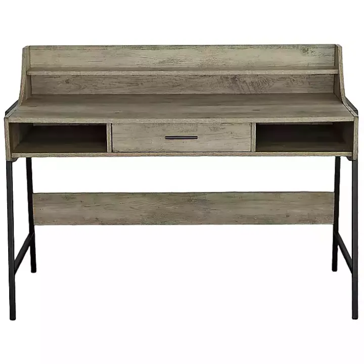 Brown Wood & Black Metal Tall Back Desk