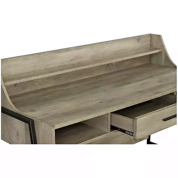 Brown Wood & Black Metal Tall Back Desk