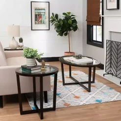 Brown Wood & Glass Top 3-pc. Table Set