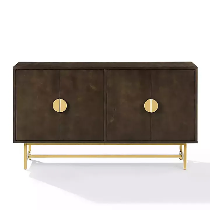 Brown Wood & Gold Metal Sideboard
