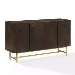 Brown Wood & Gold Metal Sideboard