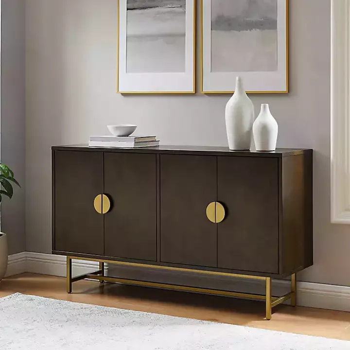 Brown Wood & Gold Metal Sideboard