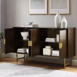 Brown Wood & Gold Metal Sideboard