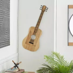 Brown Wood Acoustic Guitar Wall Plaque