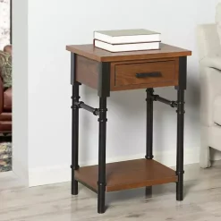 Brown Wood and Black Metal Ruth Accent Table