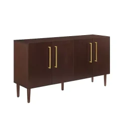 Brown Wood and Gold 4-Door Cabinet