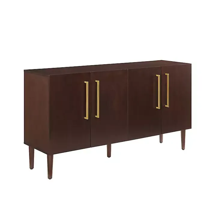 Brown Wood and Gold 4-Door Cabinet