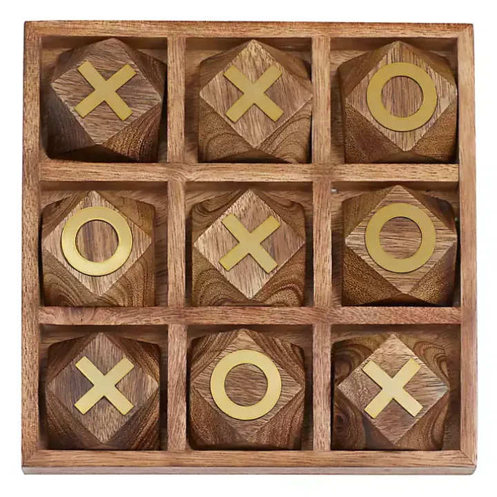 Brown Wood and Gold Tic Tac Toe Game Set