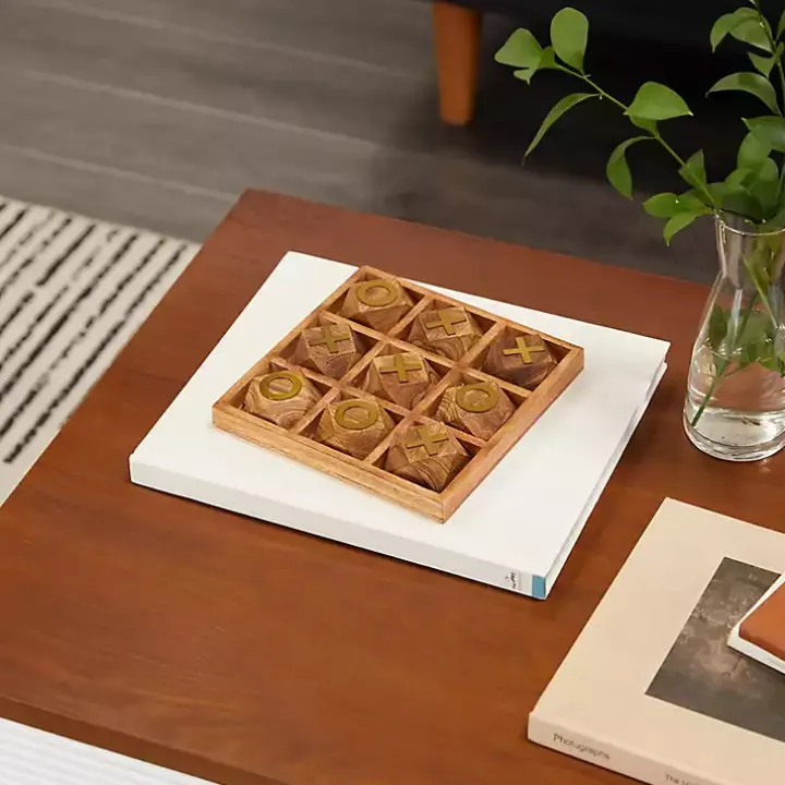 Brown Wood and Gold Tic Tac Toe Game Set