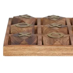 Brown Wood and Gold Tic Tac Toe Game Set