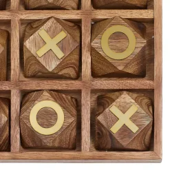 Brown Wood and Gold Tic Tac Toe Game Set
