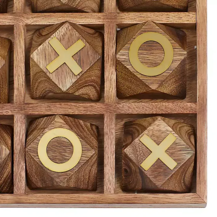 Brown Wood and Gold Tic Tac Toe Game Set