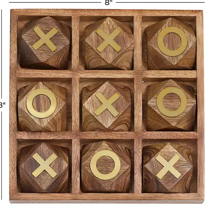 Brown Wood and Gold Tic Tac Toe Game Set