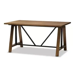 Brown Wood and Metal Linear Base Desk