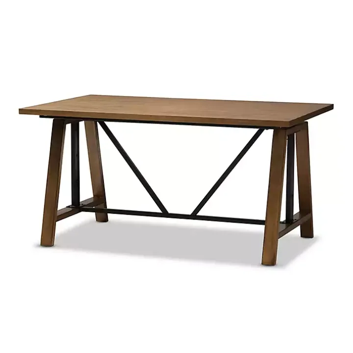Brown Wood and Metal Linear Base Desk