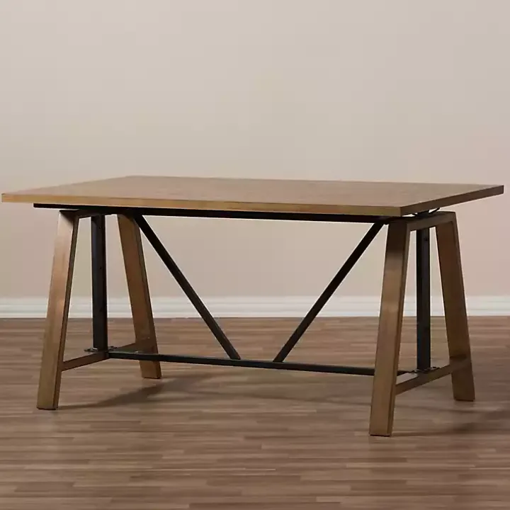 Brown Wood and Metal Linear Base Desk
