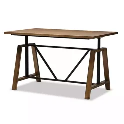 Brown Wood and Metal Linear Base Desk