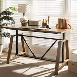Brown Wood and Metal Linear Base Desk