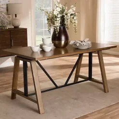 Brown Wood and Metal Linear Base Desk