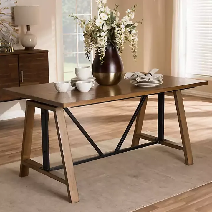 Brown Wood and Metal Linear Base Desk
