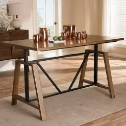 Brown Wood and Metal Linear Base Desk