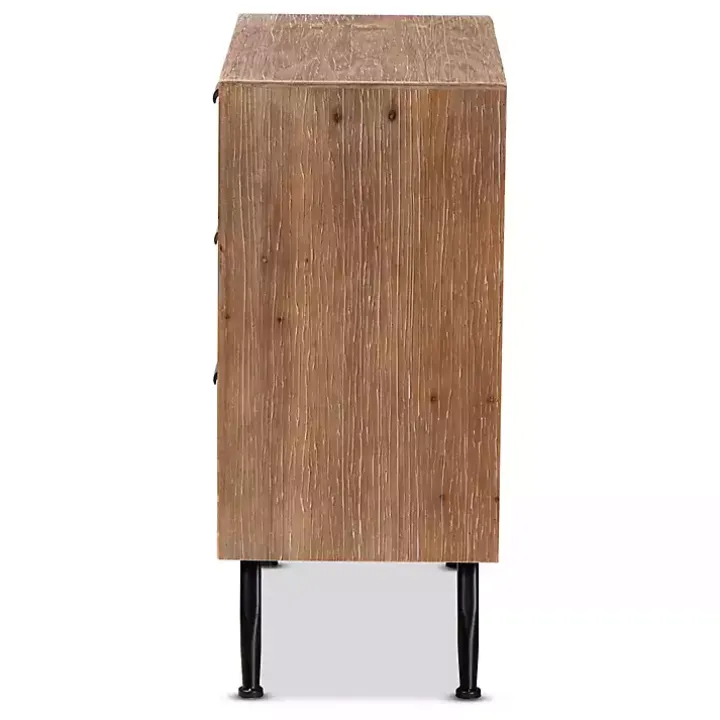 Brown Wood and Rattan 3-Drawer Cabinet