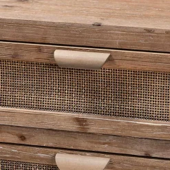 Brown Wood and Rattan 3-Drawer Cabinet