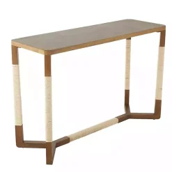 Brown Wood and Rope Geometric Console Table