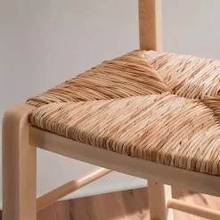 Brown Wood and Seagrass Counter Stools, Set of 2