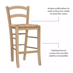 Brown Wood and Seagrass Counter Stools, Set of 2