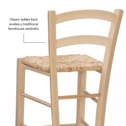 Brown Wood and Seagrass Counter Stools, Set of 2