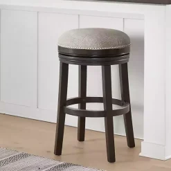 Brown Wood Backless Swivel Bar Stool