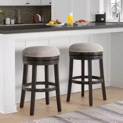 Brown Wood Backless Swivel 2-pc. Bar Stool Set