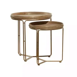 Brown Wood Beaded Nesting Side Tables, Set of 2