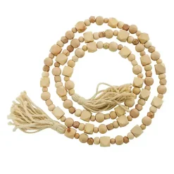 Brown Wood Beads Cream Tassel Garland