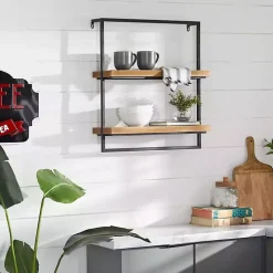 Brown Wood Black Metal Frame Wall Shelves