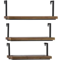Brown Wood Black Metal Frame 3-pc. Wall Shelves