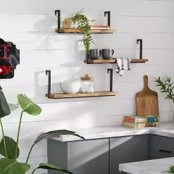 Brown Wood Black Metal Frame 3-pc. Wall Shelves